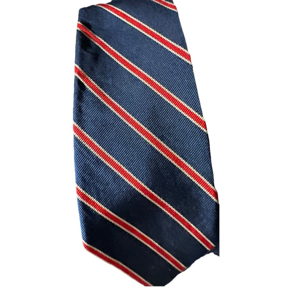 The Silk Company of London Vtg Neck Tie All Silk Striped Red White Blue England - Picture 1 of 9